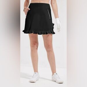 ACEGOLFS More Than Basic 17 Inch High Waist Ruffle Skort UPF50+ in Black